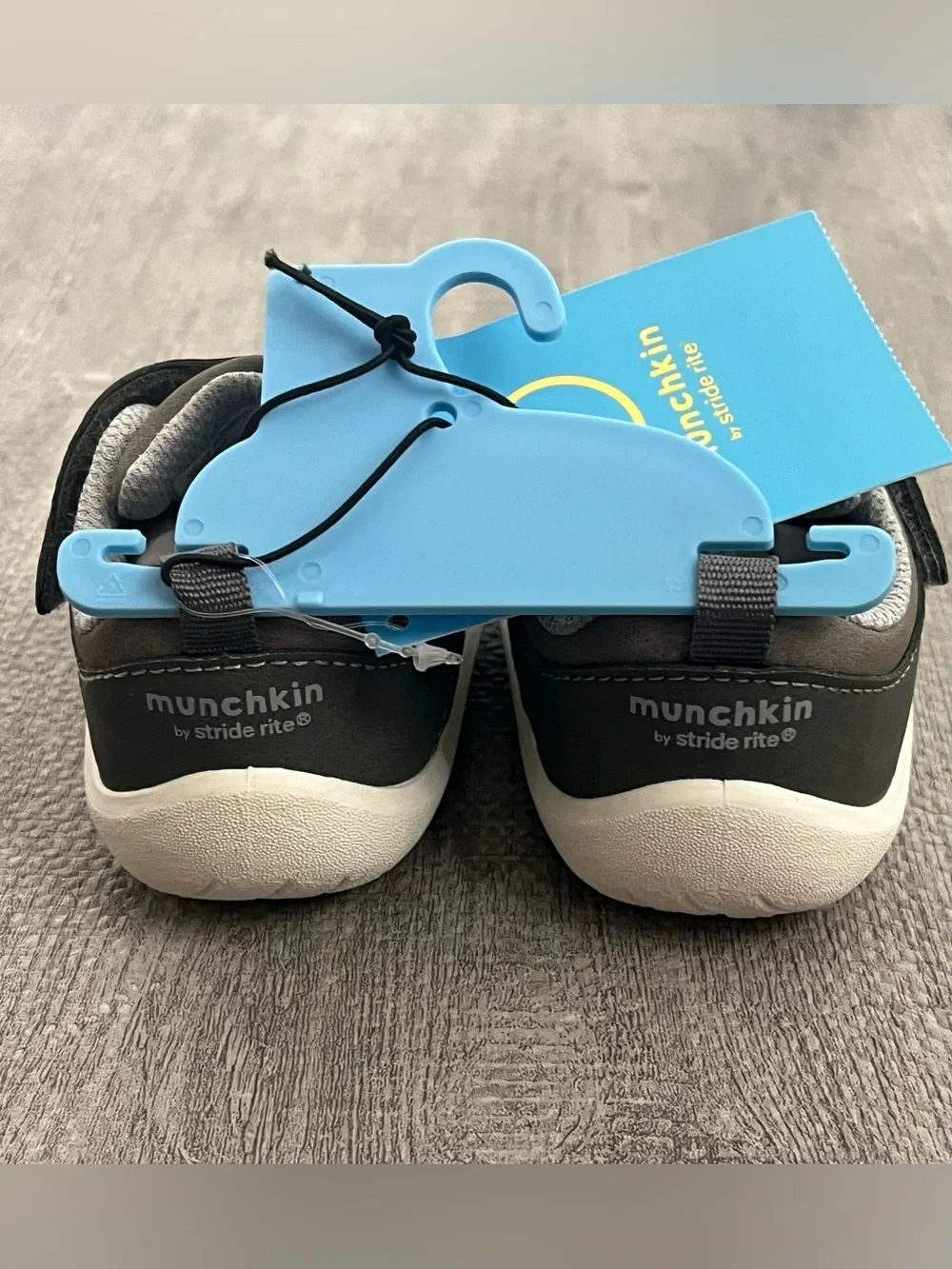 Stride Rite Munchkin Gray/Black Hook & Loop Low Top Baby Sneakers Washable